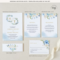 AZZURRA Dusty Blue Wedding Invitation Suite Template