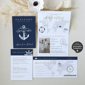 Nautical Passport Wedding Invitation Template