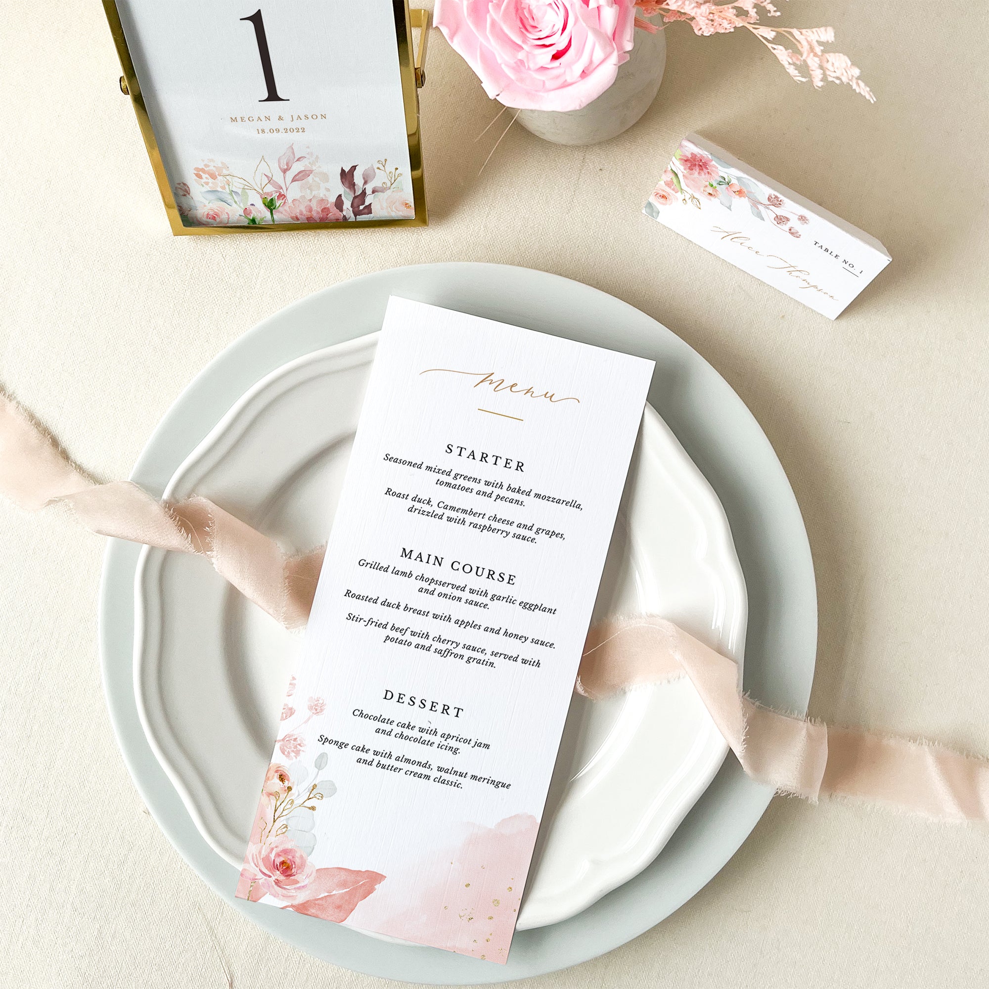 Fiorella Printable Wedding Menu Card