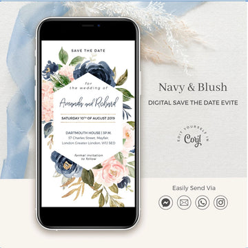 Digital Wedding Invitation Blush Navy & Gold