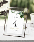 PALMA Tropical Wedding Table Numbers Template