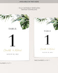 PALMA Tropical Wedding Table Numbers Template