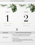 PALMA Tropical Wedding Table Numbers Template