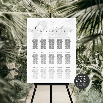 SOFIA Printable Wedding Seating Chart with map