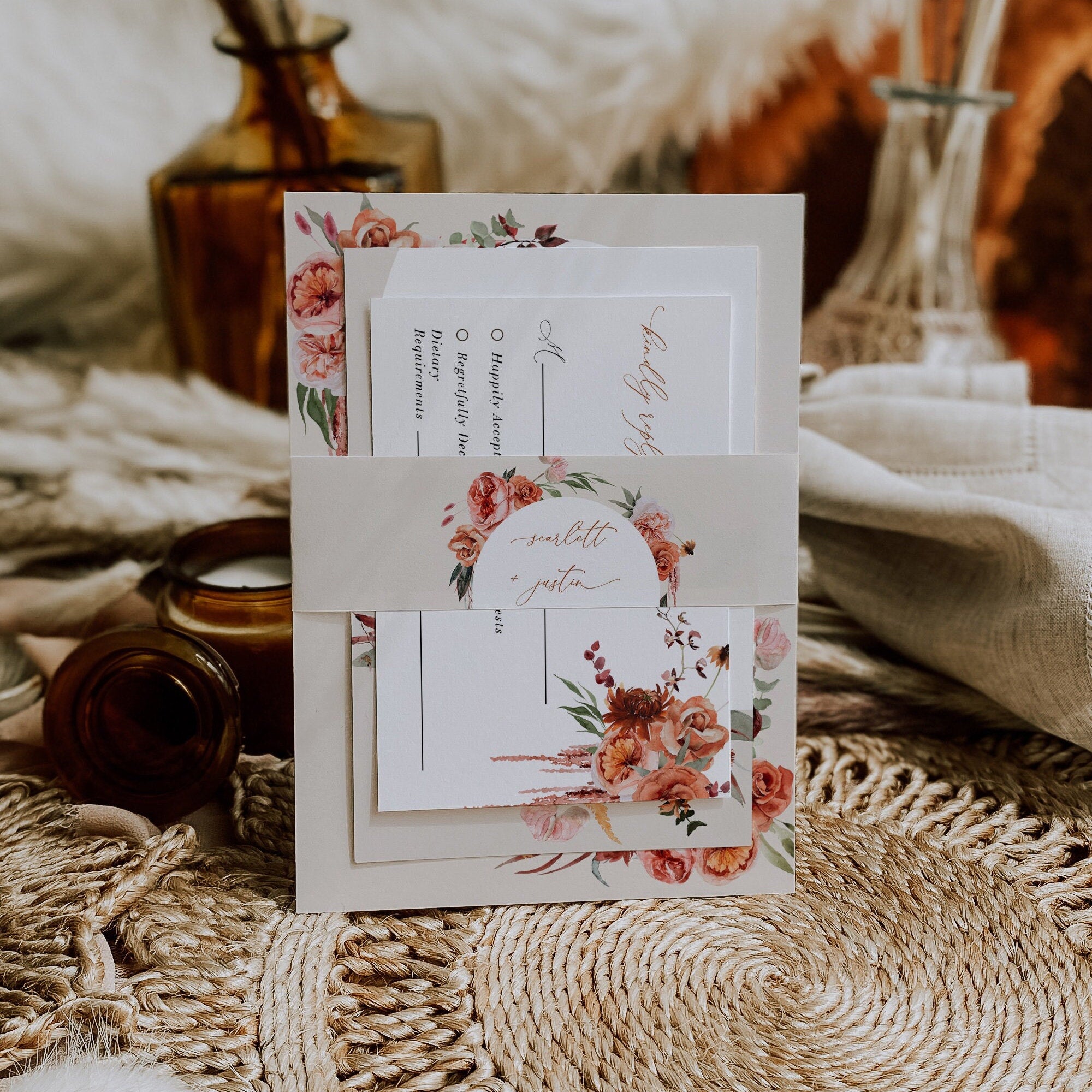 SCARLETT Boho Wedding Invitations with Rsvp Template – Creative Things ...