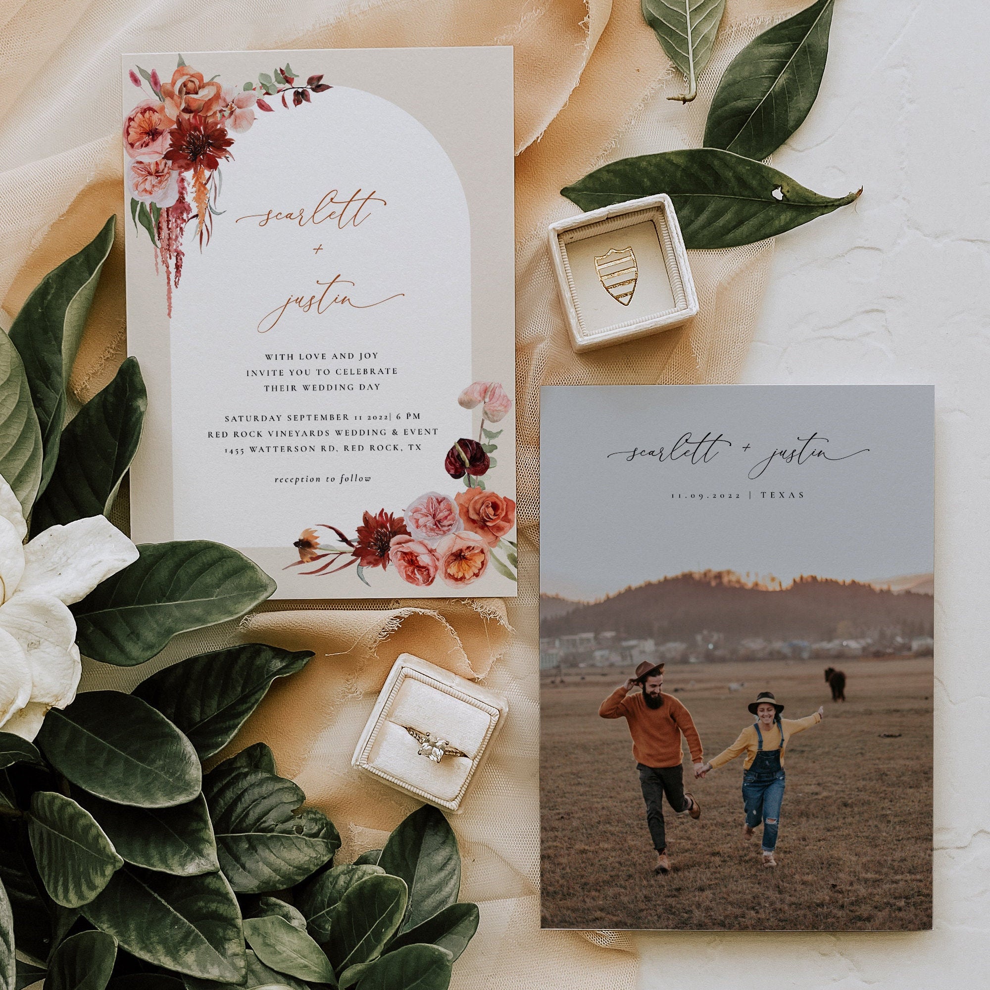SCARLETT Boho Wedding Invitation with Photo Template