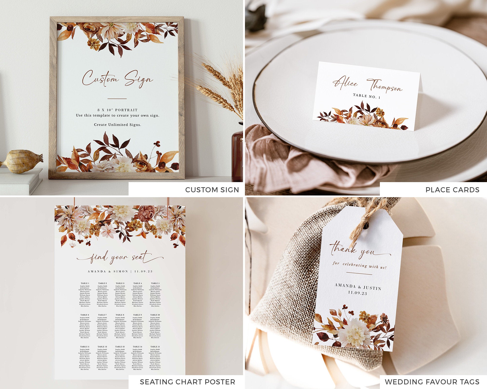 Fall Wedding Invitation Template Collection, Boho Wedding Invite 2024 Kit, Instant Download Stationery Set - Madison Wedding Bundle