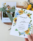 IVY Wedding Invitation Template Sunflowers and Dusty Blue Roses