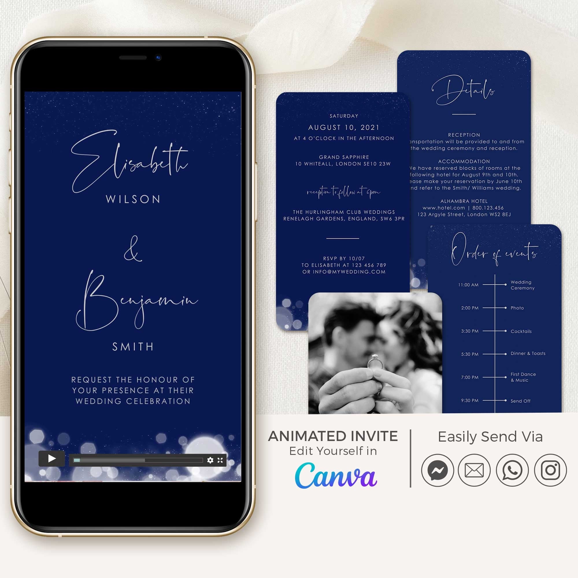 Anita Wedding Invitation Video Template In Blue And Silver