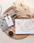 White & Gold Destination Wedding Save the Date Template