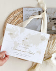 White & Gold Destination Wedding Save the Date Template