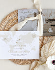 White & Gold Destination Wedding Save the Date Template