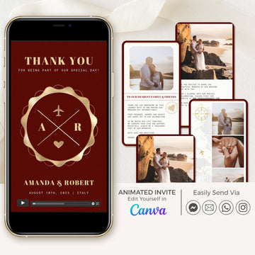 Maroon Passport Style Wedding Thank You Card Video Template