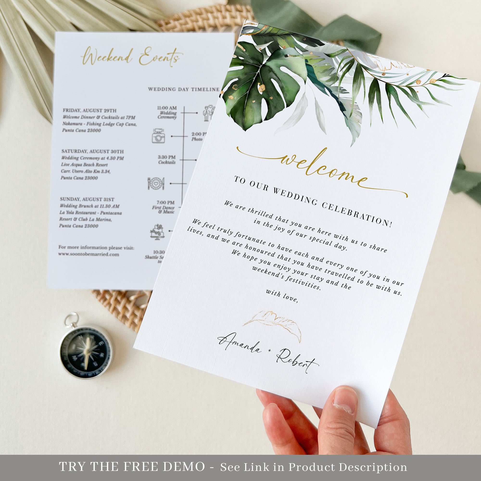 Personalized Wedding Welcome Letter & Itinerary - Palm