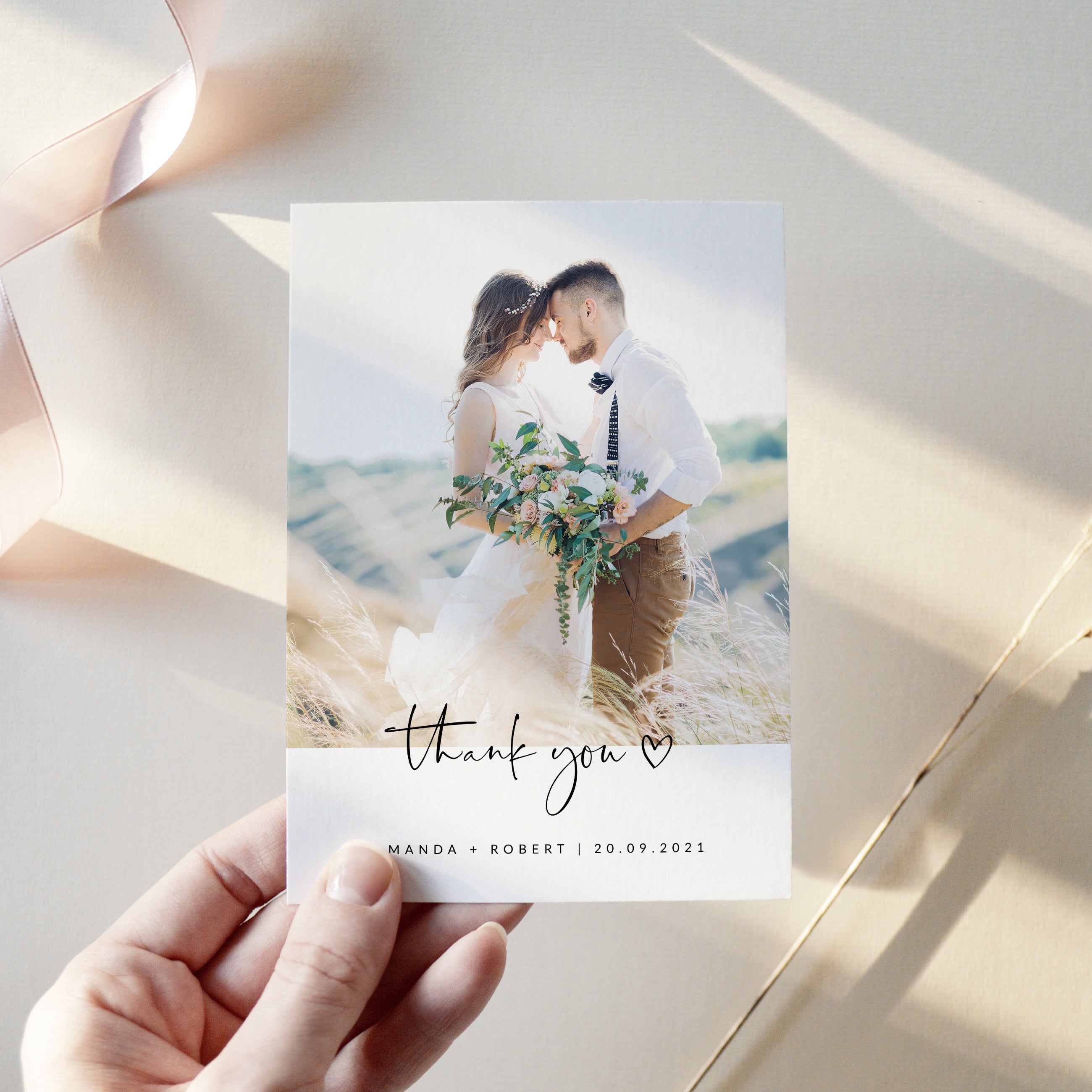 Giulia | Minimalist Wedding Thank You Card With Photo Printable ...