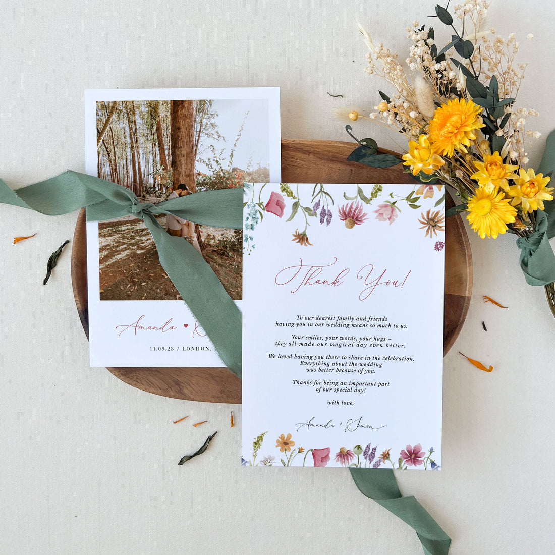 APRIL Floral Wedding Thank You Card Printable
