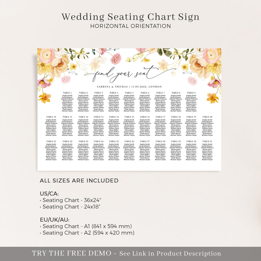 JUNE Printable Wedding Seating Chart Template