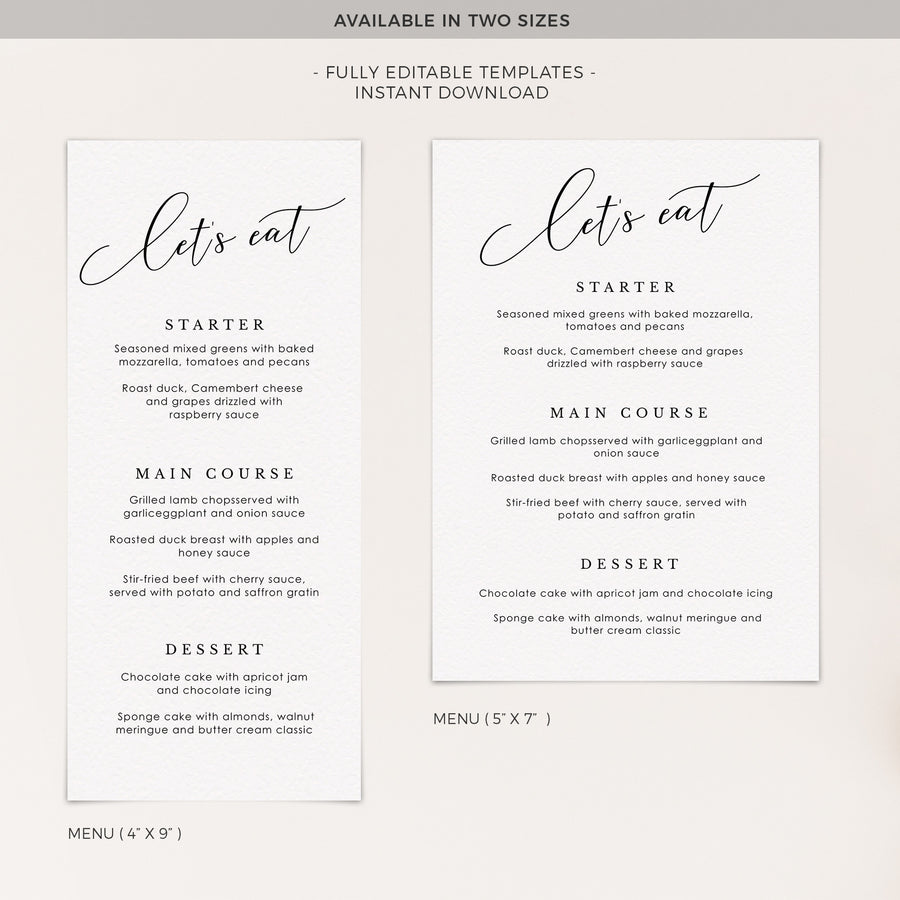 ELLA Wedding Menu Template