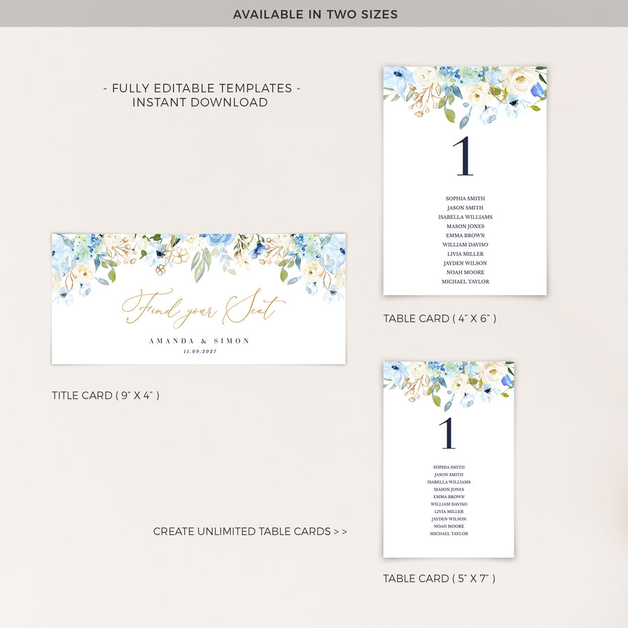 AZZURRA wedding Seating Cards Template