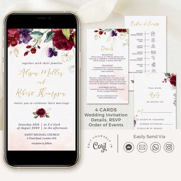 Rossella | Burgundy Electronic Wedding Invitation