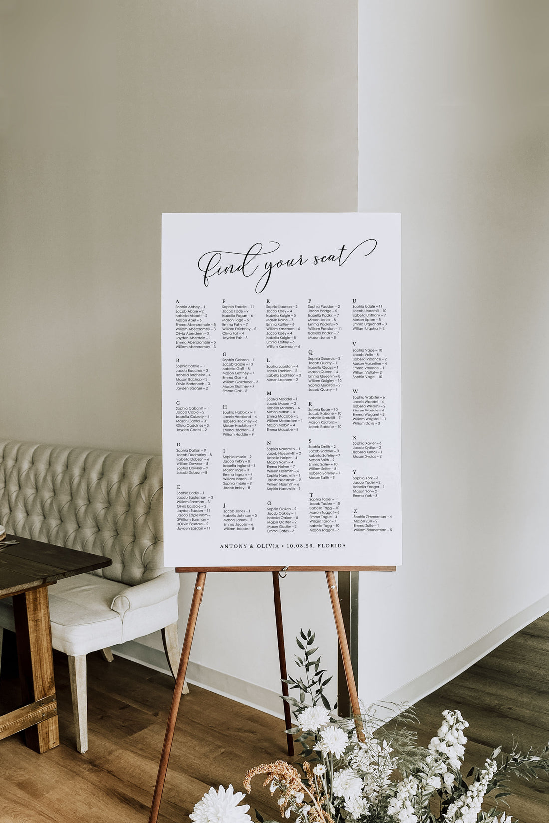 ELLA Printable Wedding Seating Chart Alphabetical