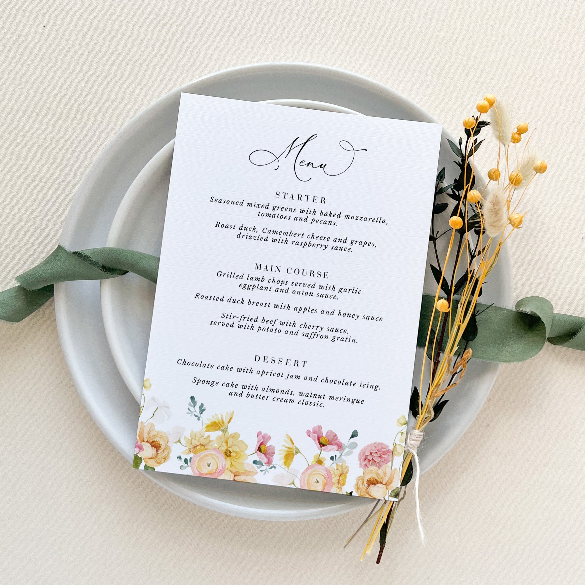 JUNE Wedding Table Menu Cards Template