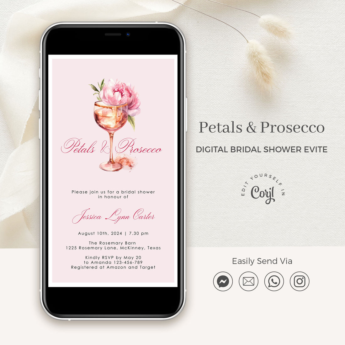 Petals and Prosecco Bridal Shower Invitation