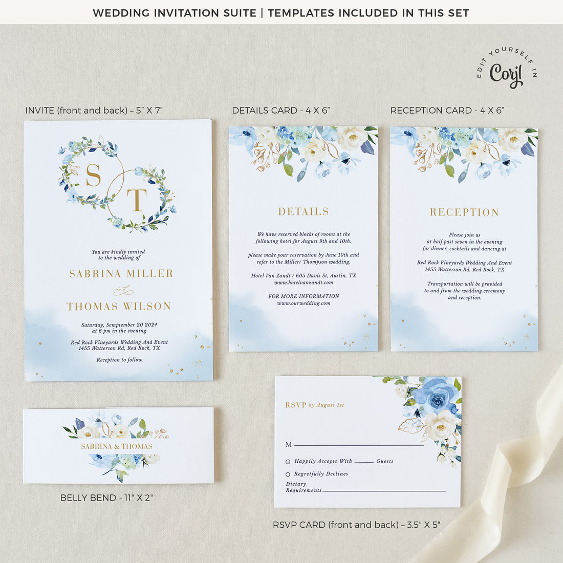 AZZURRA Printable Wedding Stationery Bundle