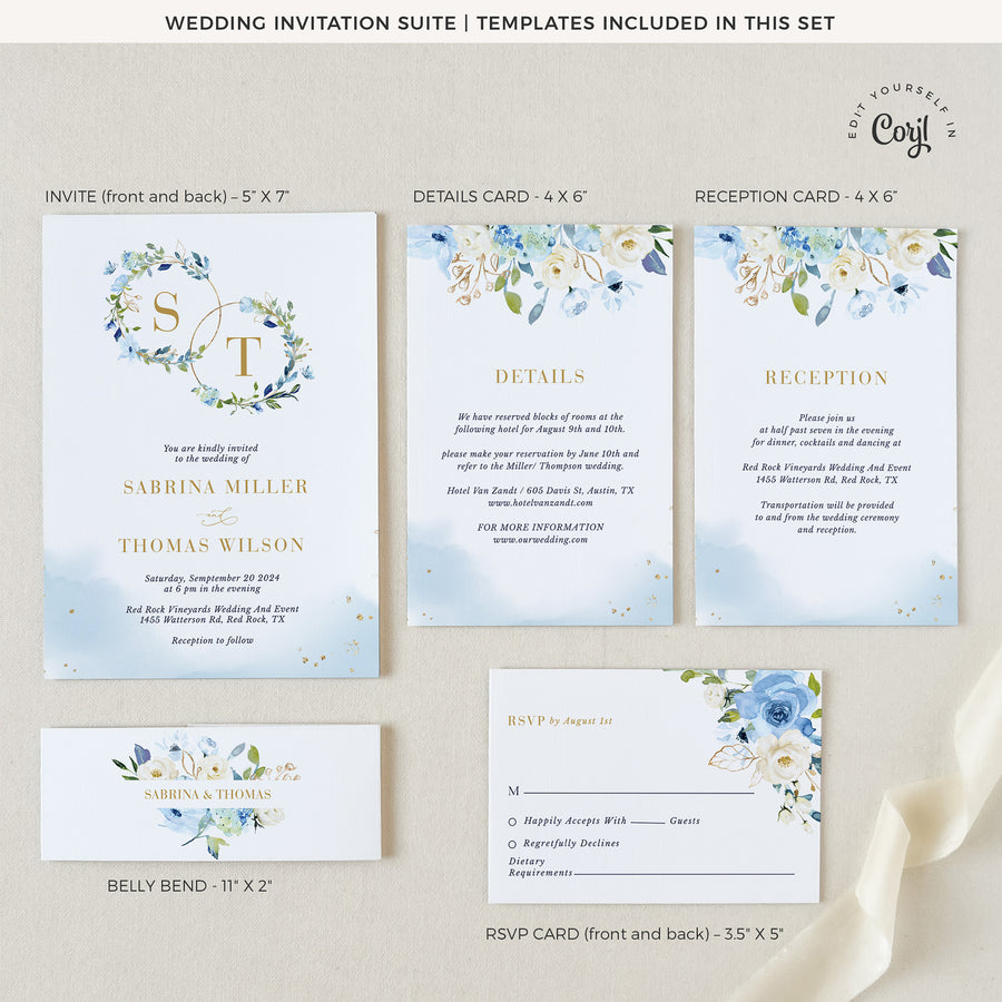 AZZURRA Printable Wedding Stationery Bundle