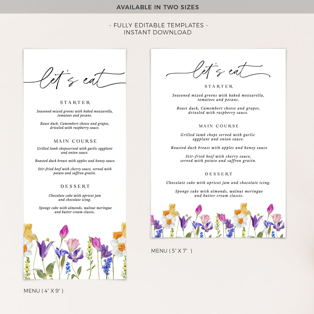 CHLOÉ Floral Wedding Table Menu Cards Template