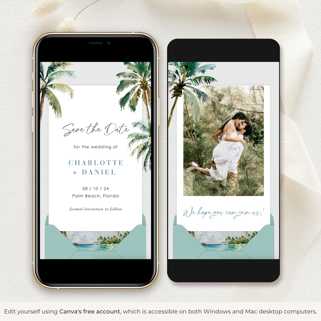 Palm Tree Boarding Pass Save the Date Video Template