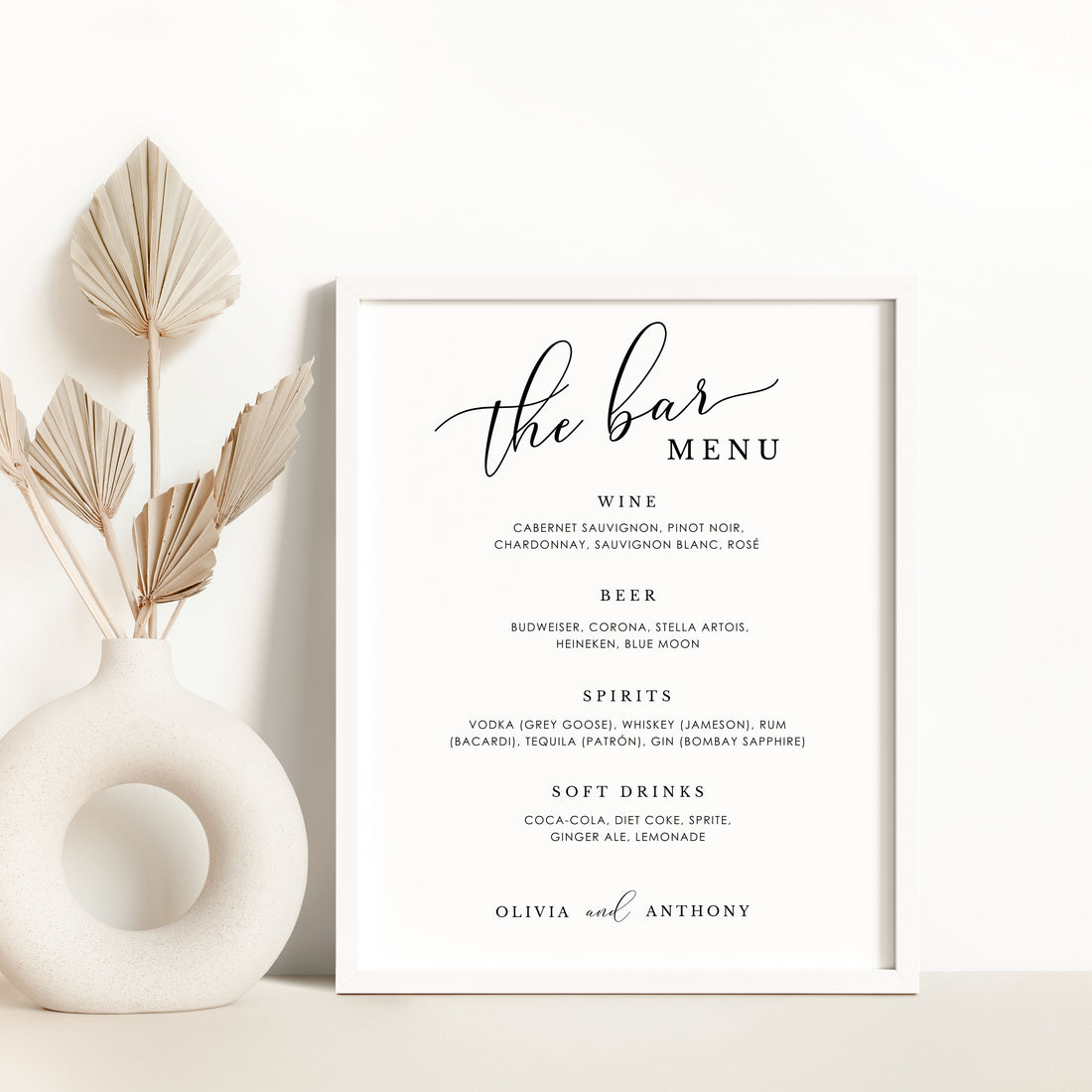 ELLA Bar Menu Wedding Sign Template