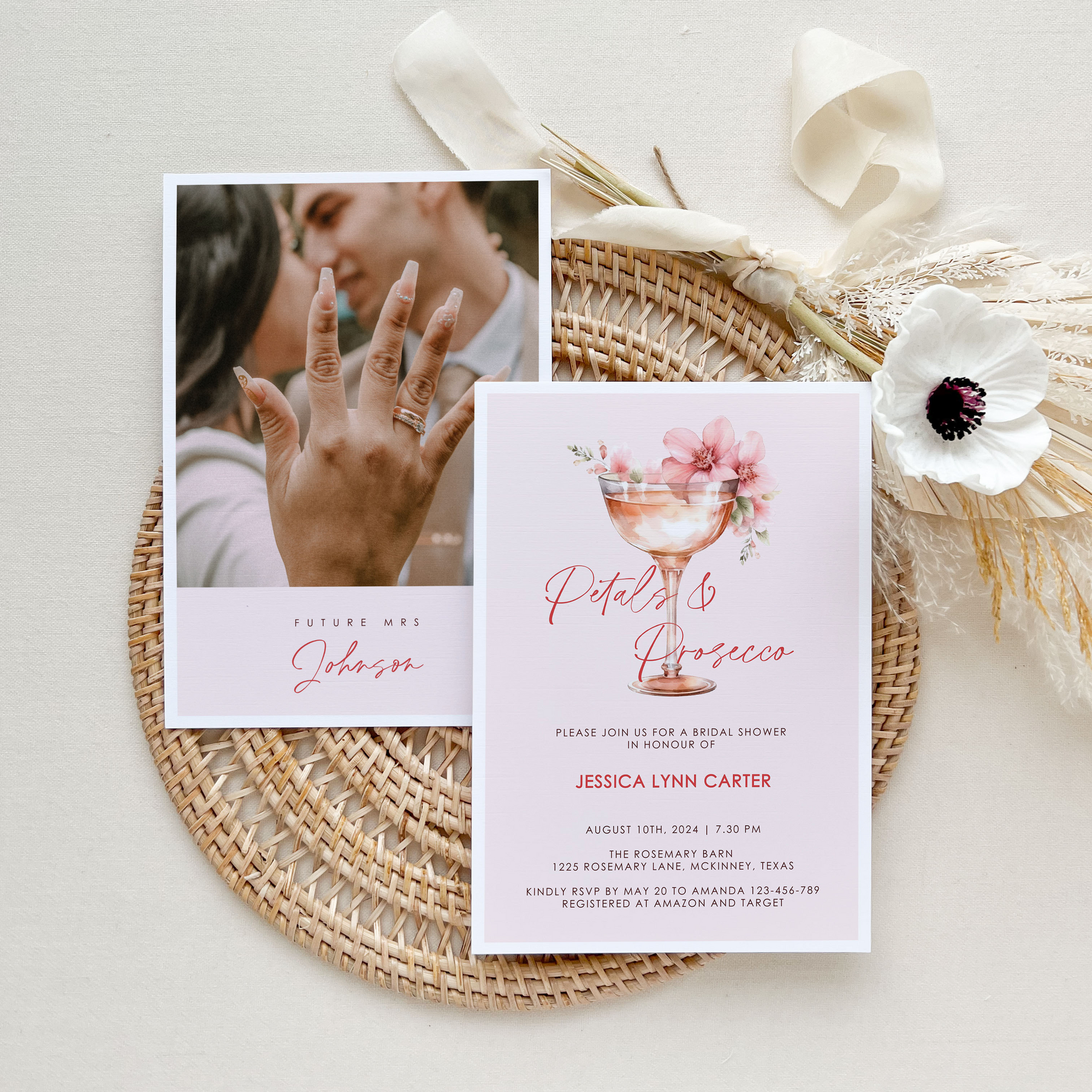 Petals and Prosecco Bridal Shower Card Template