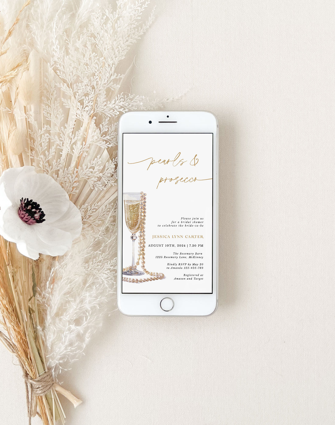 Pearls and Prosecco Bridal Shower Card Digital