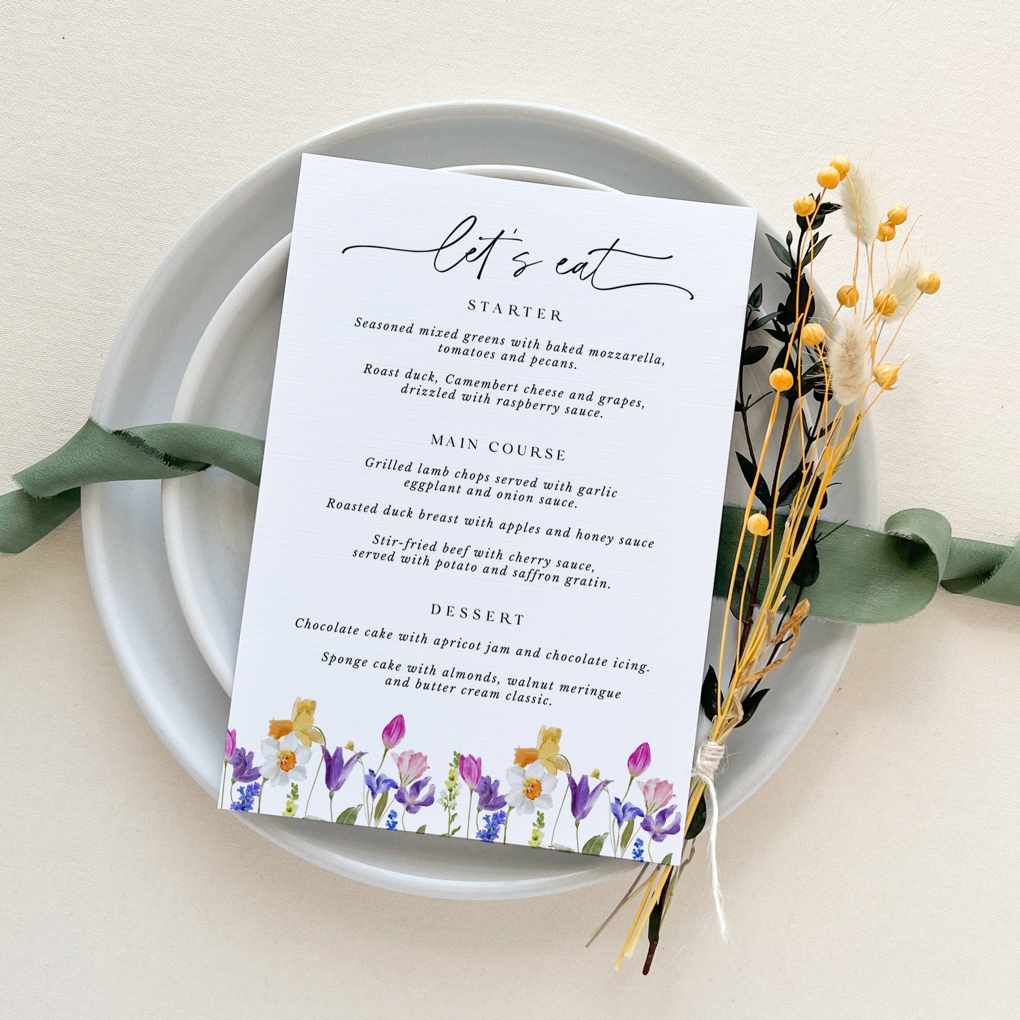 CHLOÉ Floral Wedding Table Menu Cards Template