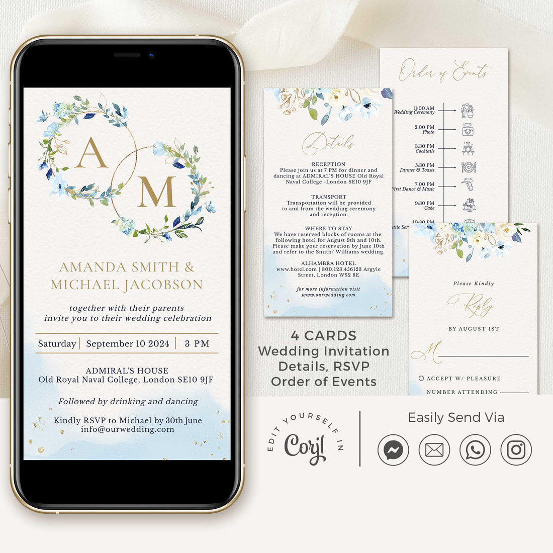 Azzurra | Dusty Blue Electronic Wedding Invitation