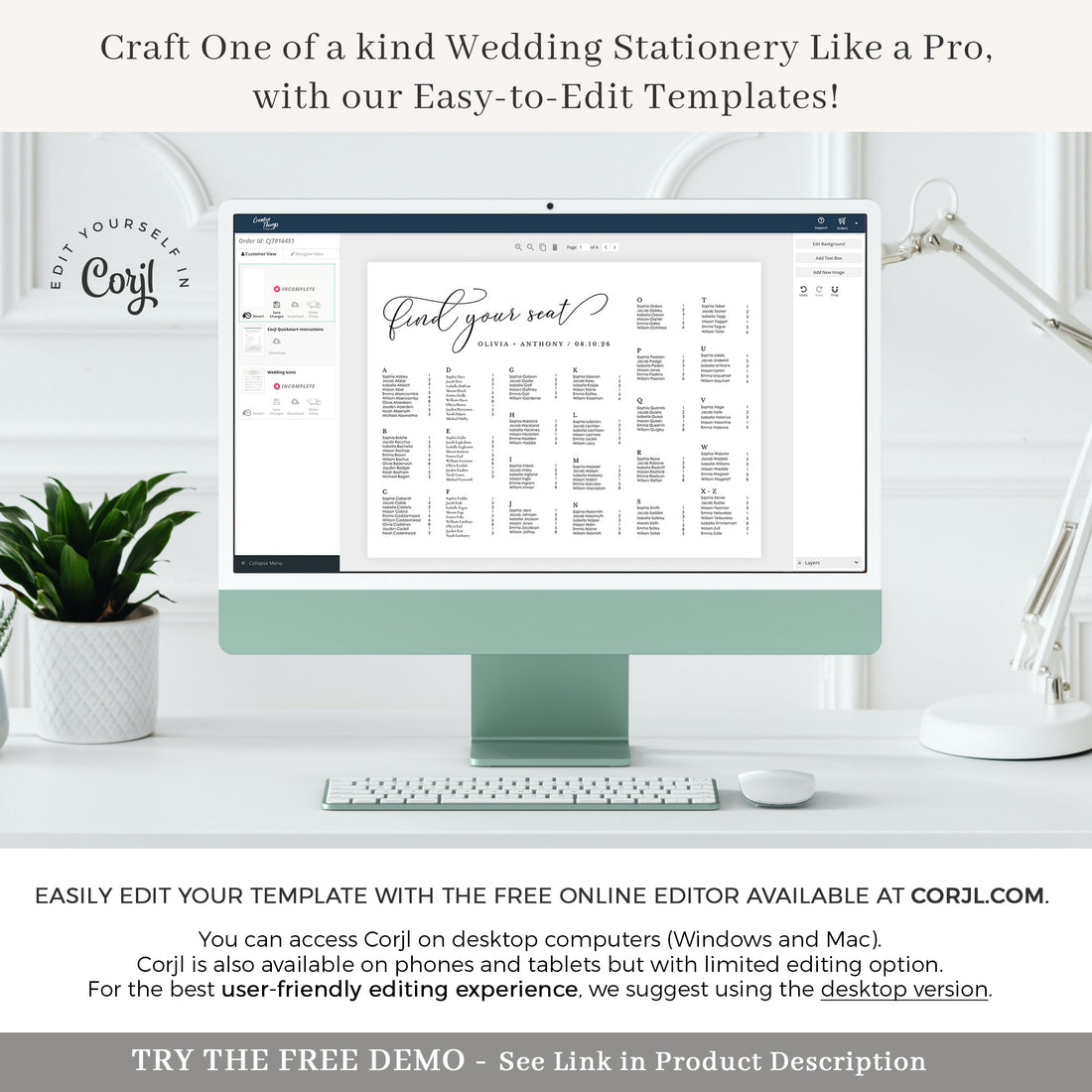 ELLA Printable Alphabetical Seating Chart for Wedding