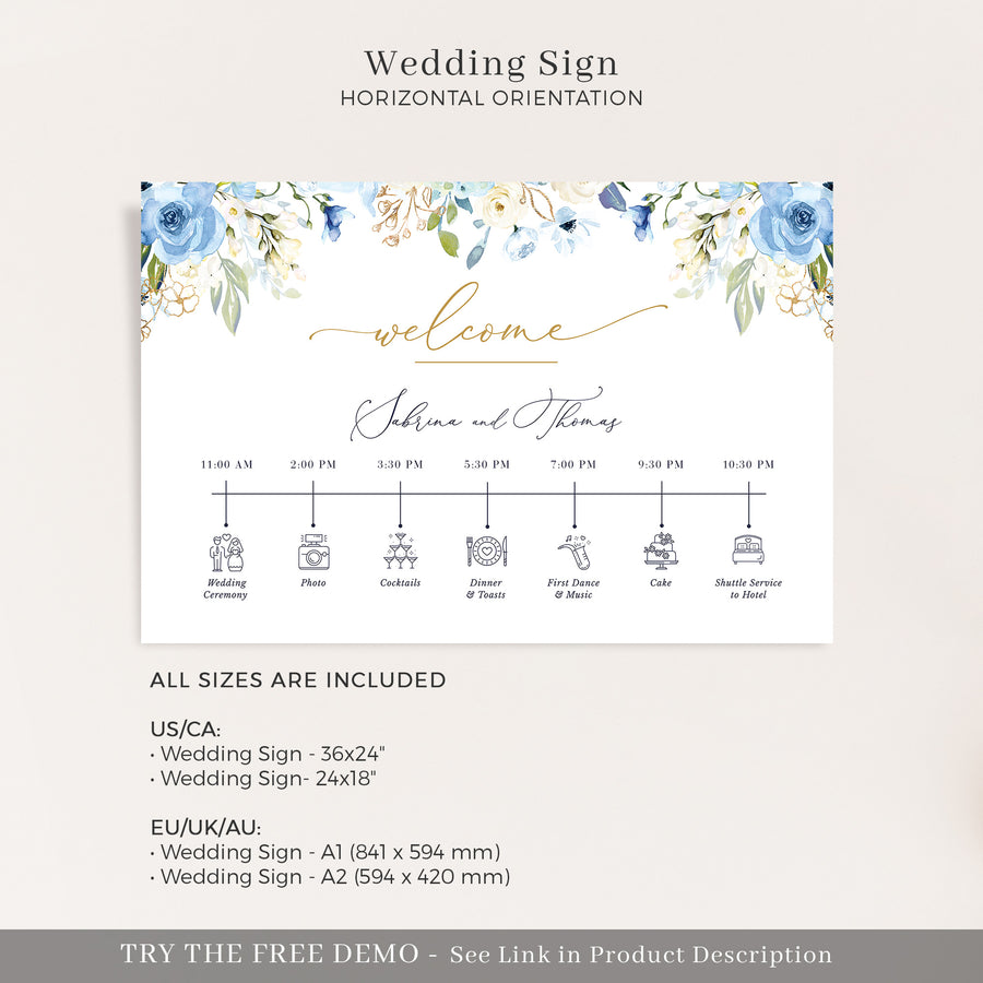 AZZURRA Wedding Timeline Sign Template