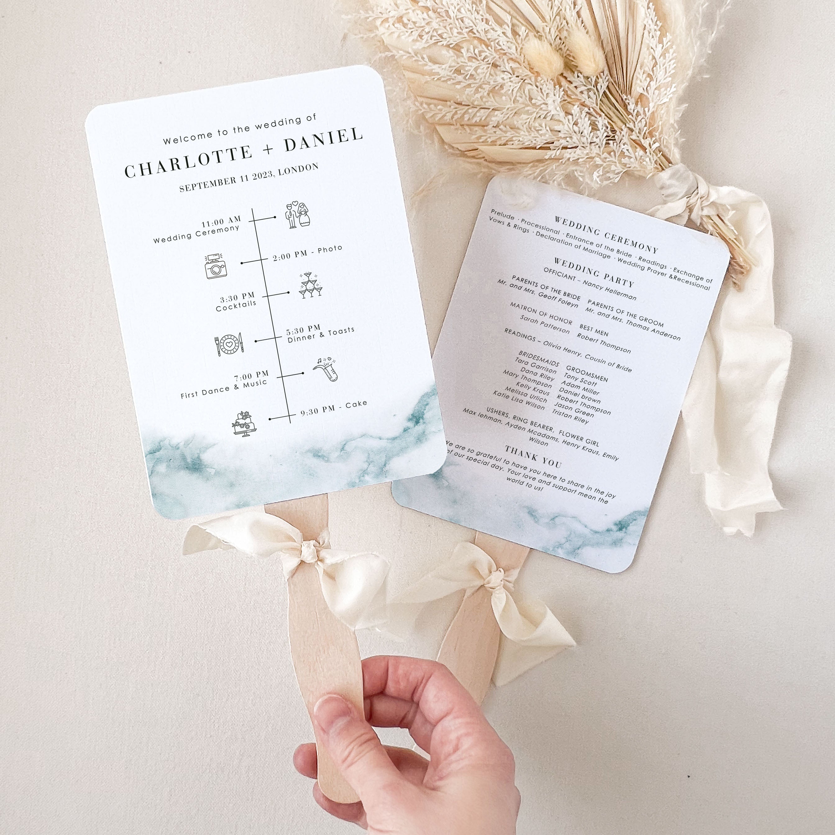 CHIARA Beach Wedding Program Fans Template – Creative Things Studio