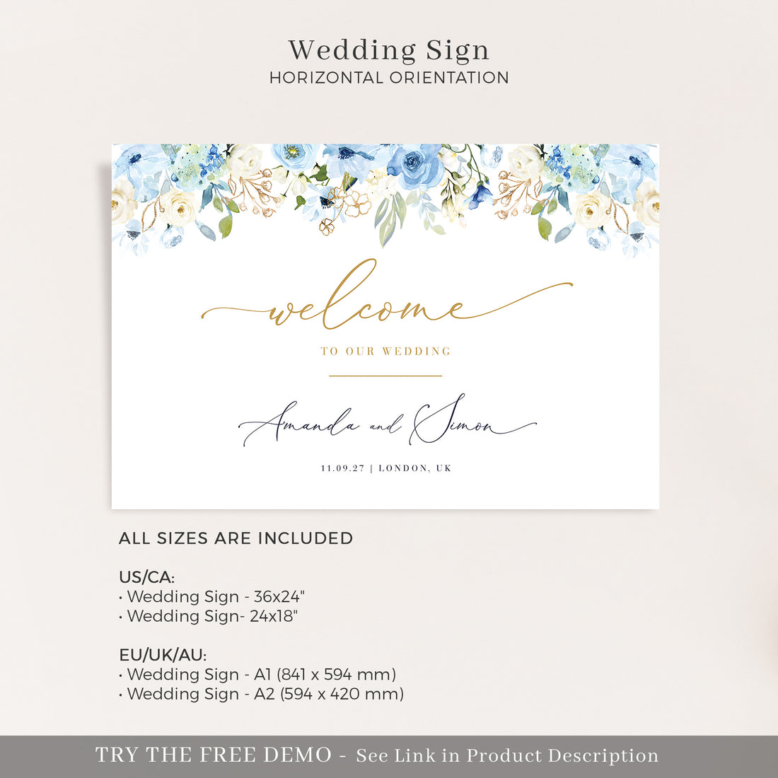 AZZURRA Wedding Ceremony Sign Template