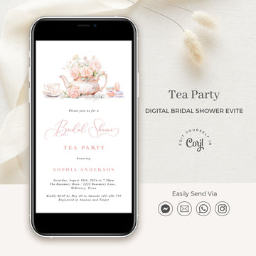 Tea Party Bridal Shower Digital Invitation