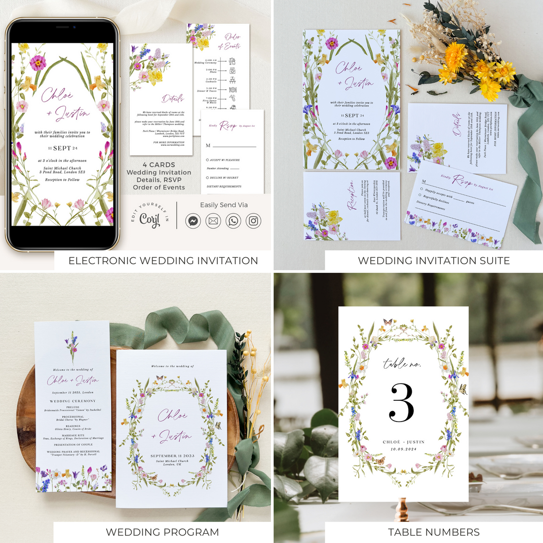 CHLOÉ Floral Wedding Stationery Templates Bundle