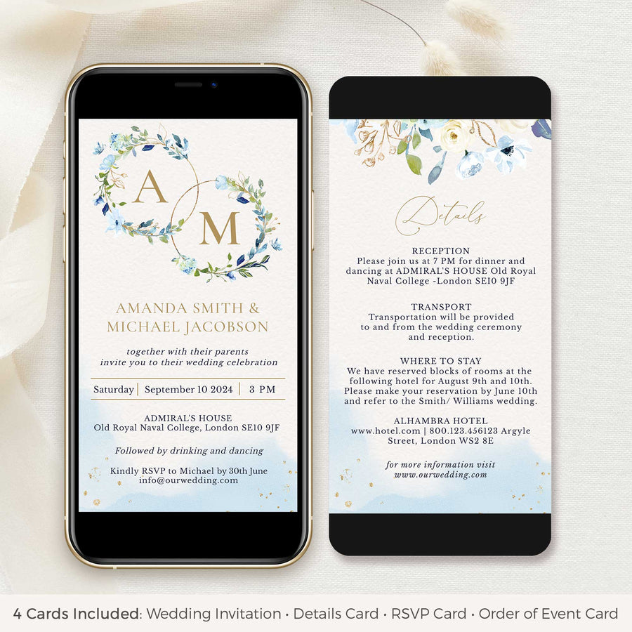 Azzurra | Dusty Blue Electronic Wedding Invitation