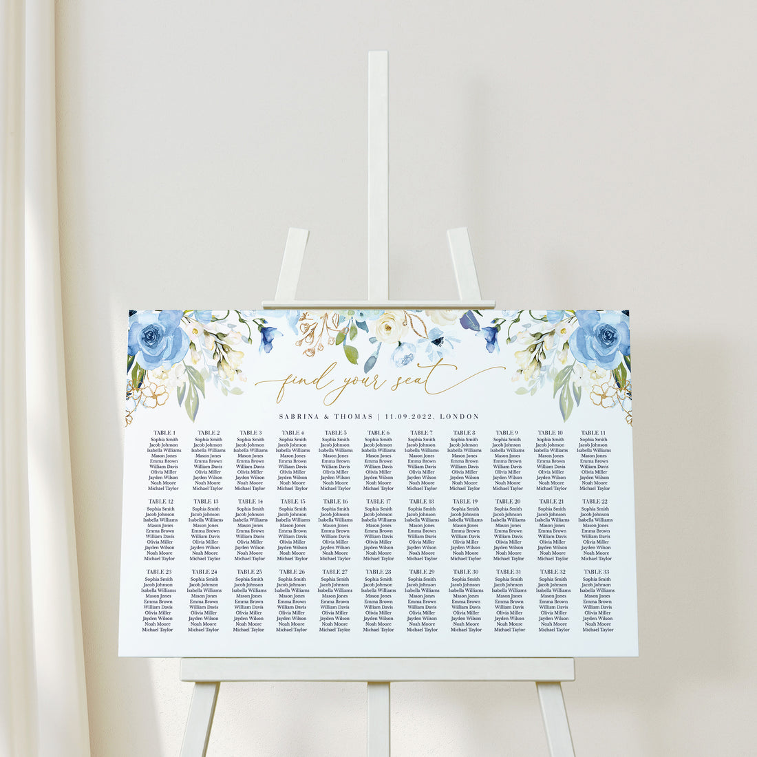 AZZURRA Printable Seating Chart Template