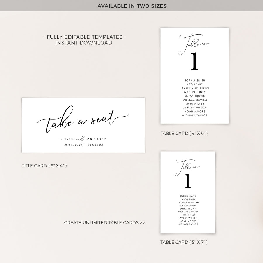 ELLA wedding Seating Cards Template