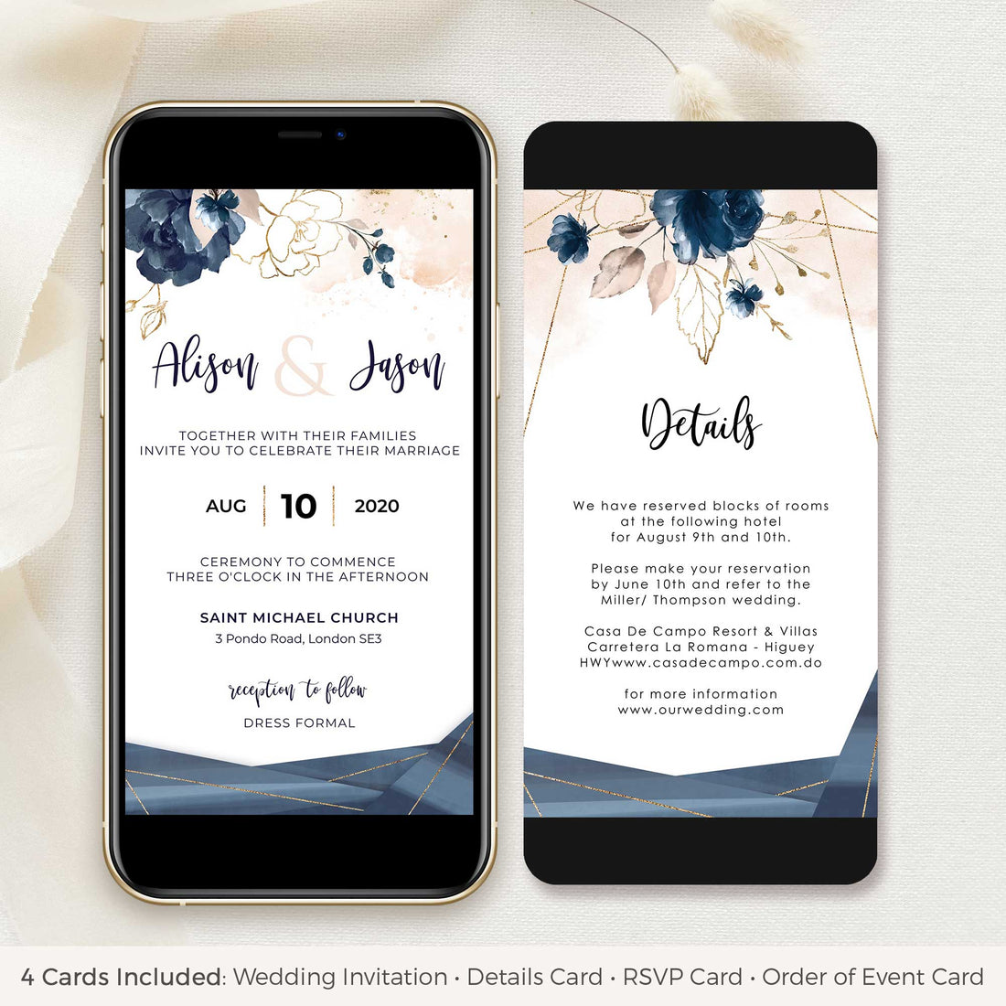 Antea | Blush Navy Electronic Wedding Invitation