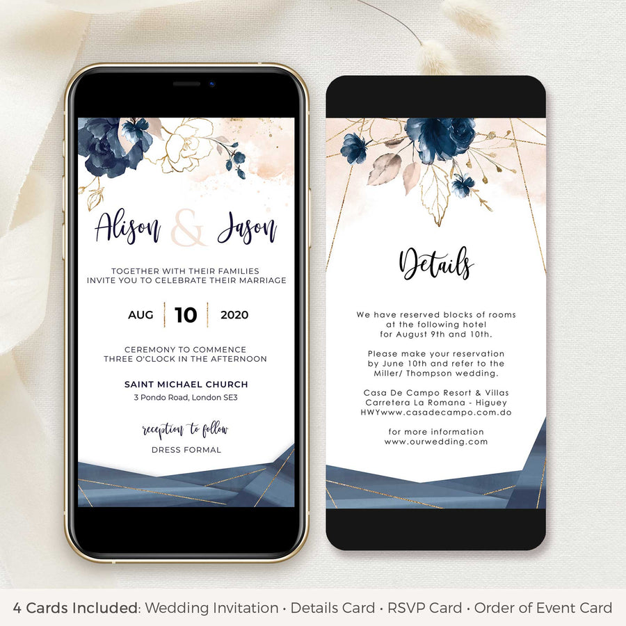 Antea | Blush Navy Electronic Wedding Invitation