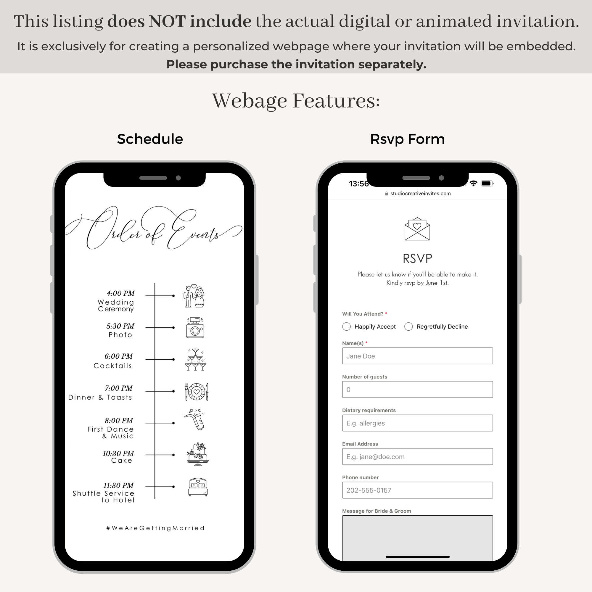 Webpage with Online RSVP – Premium Upgrade for Digital Invites