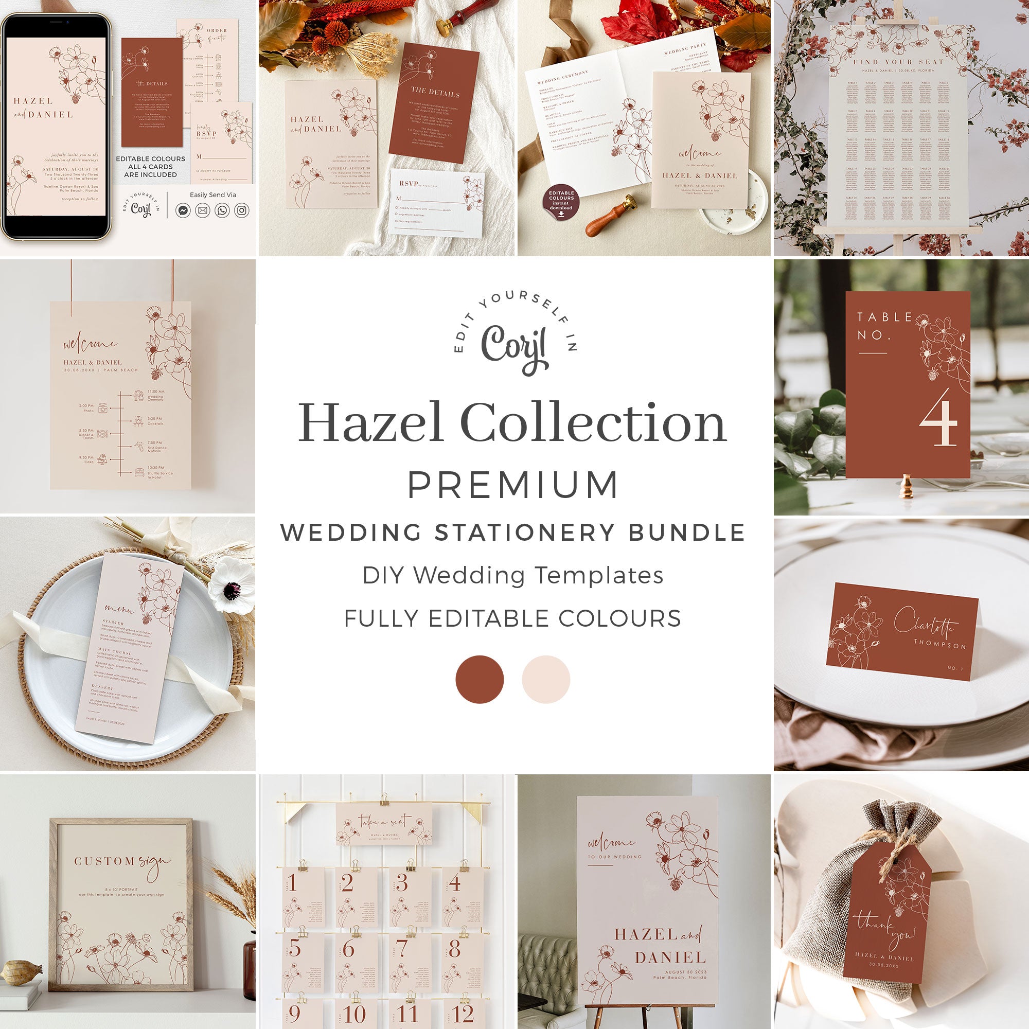 HAZEL Terracotta Wedding Stationery Templates Bundle