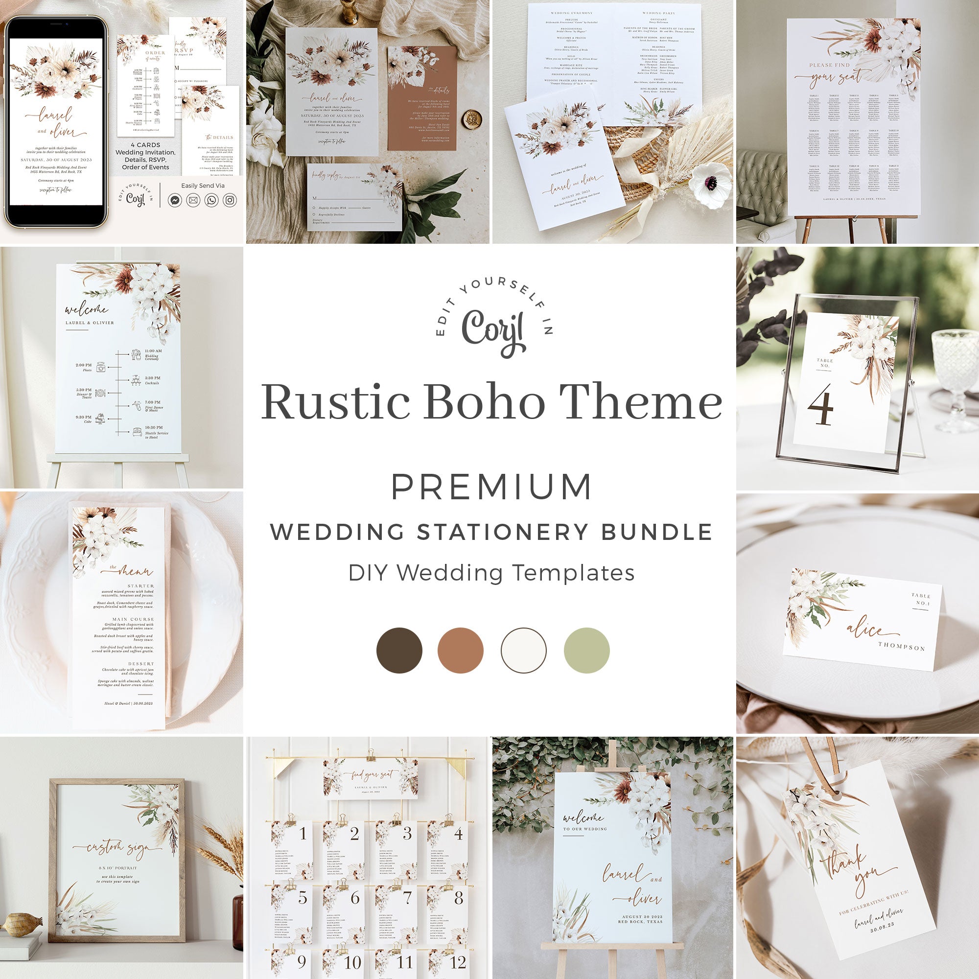 LAUREL Boho Wedding Stationery Template Bundle